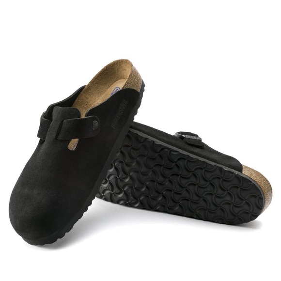 Birkenstock Boston Black Suede Leather Women's Clogs - Picture 2 of 7
